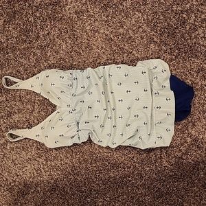 Crown & Ivy Anchor Stripe Cross Back Ruffle Swim Dress - Size 1X